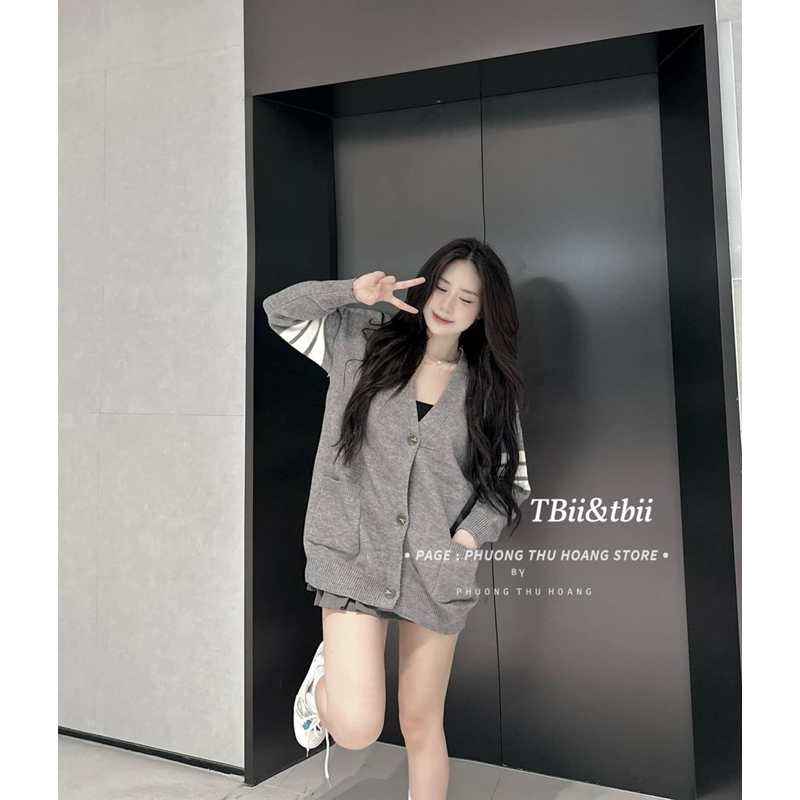 Áo len nữ cadigan tay sọc siêu xinh