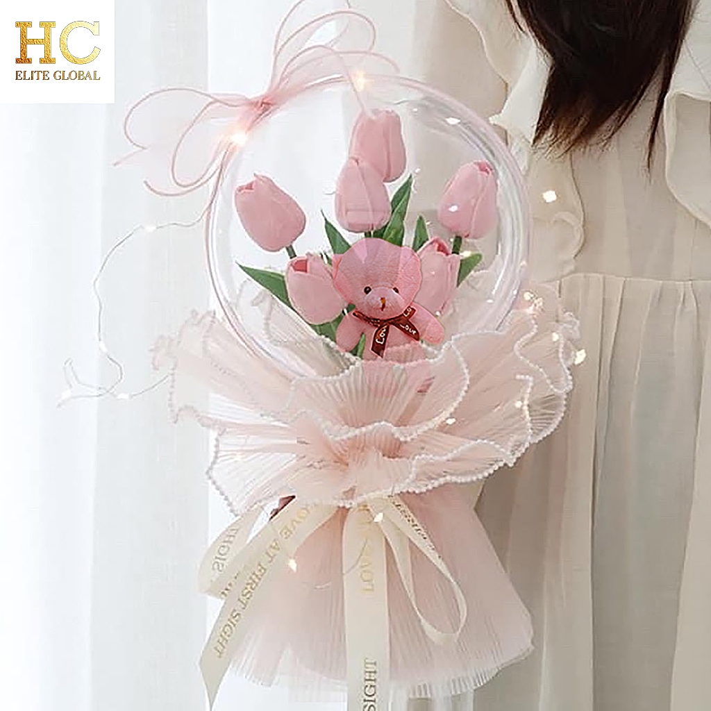 Set quà tặng noel  bó hoa bóng Tulip , quà tặng giáng  sinh hoa son môi sang trọng by HC GIFTS