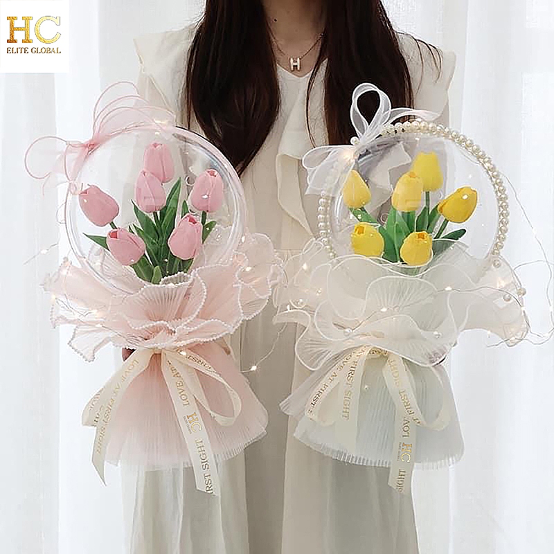 Set quà tặng noel  bó hoa bóng Tulip , quà tặng giáng  sinh hoa son môi sang trọng by HC GIFTS