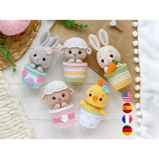  Thú nhồi bông ngồi chậu cute, thú cưng móc len handmade dễ thương, quà tặng handmade, tặng người yêu