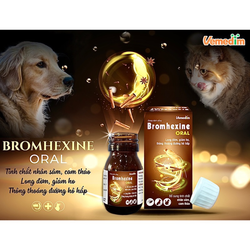 Bromhenxine ORAL Chó Mèo Uống giảm ho đờm, thêm tinh chất nhân sâm, cam thảo