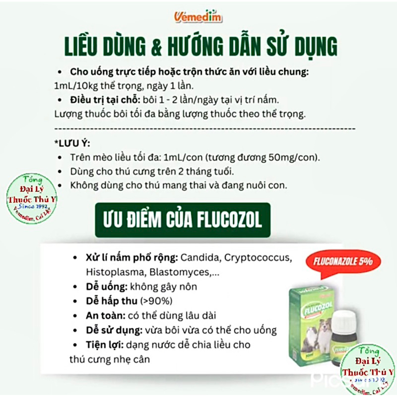 FLUCOZOL dạng uống sạch Nấm ngoài da, nấm hô hấp chó mèo