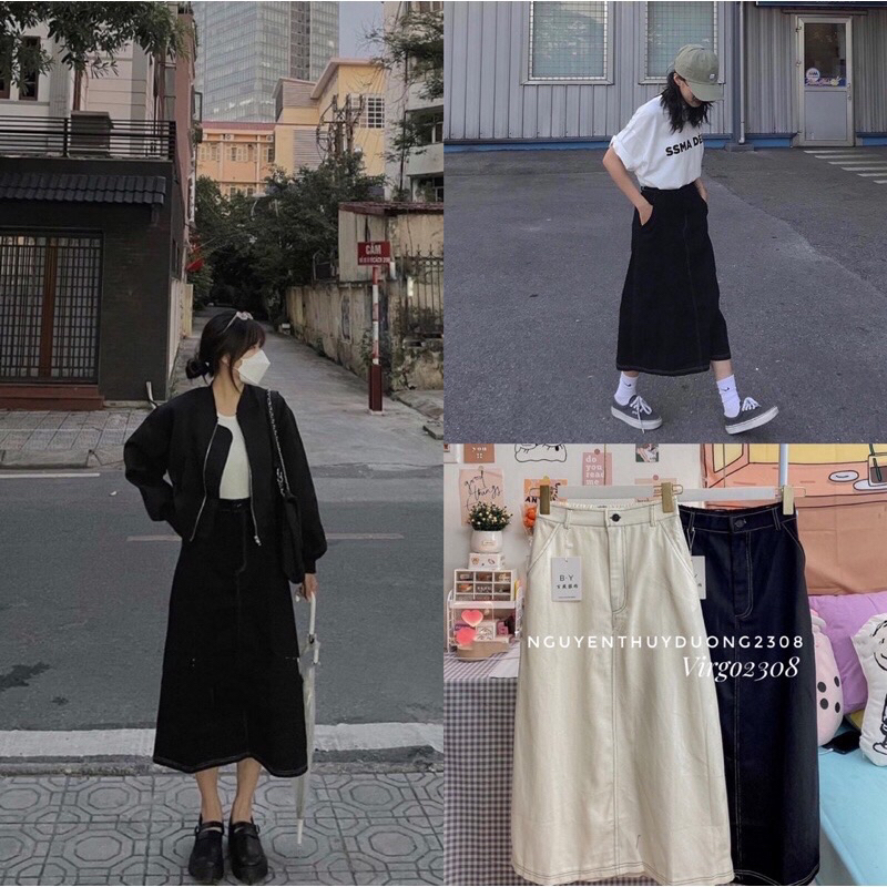 Chân váy midi giả bò | PASS |