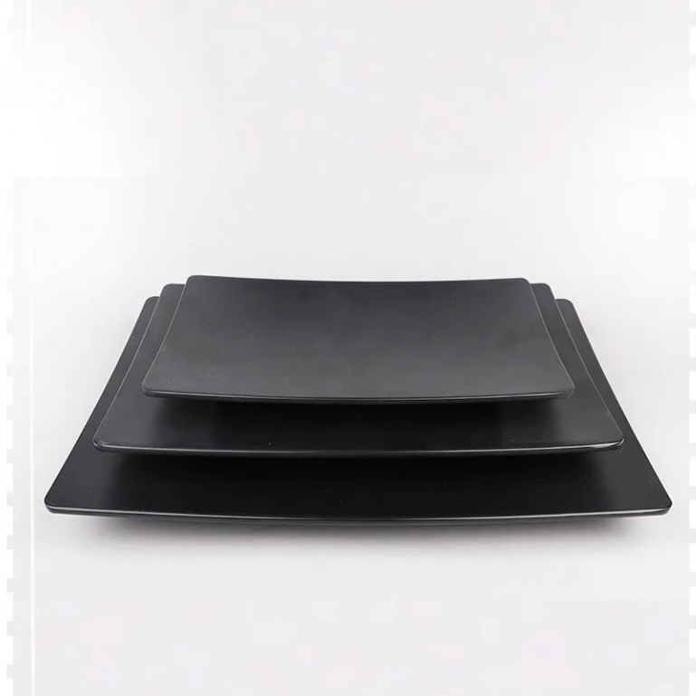 Dĩa chữ nhật cao cấp kiểu Nhật nhựa Melamine nhám đen