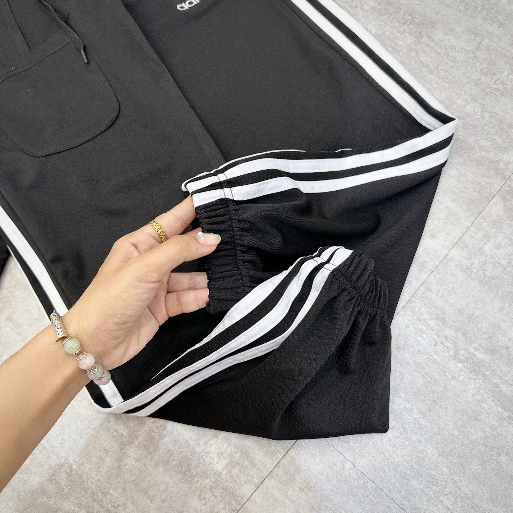 Set Bộ Đồ Thể Thao Nữ Adidass Áo Khoác Thêu Logo Ngực 2 Túi Chun Gấu Mix Quần Jogger Dáng Dài Freesize