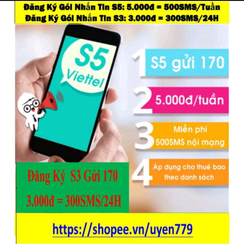 Sim Viettel Đăng ký gói nhắn tin S10: 10.000đ = 500sms/30 Ngày