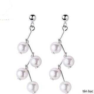 Khuyên tai bạc ý s925 dài đính hạt ngọc trai nhân tạo - TÂN BẠC STORE