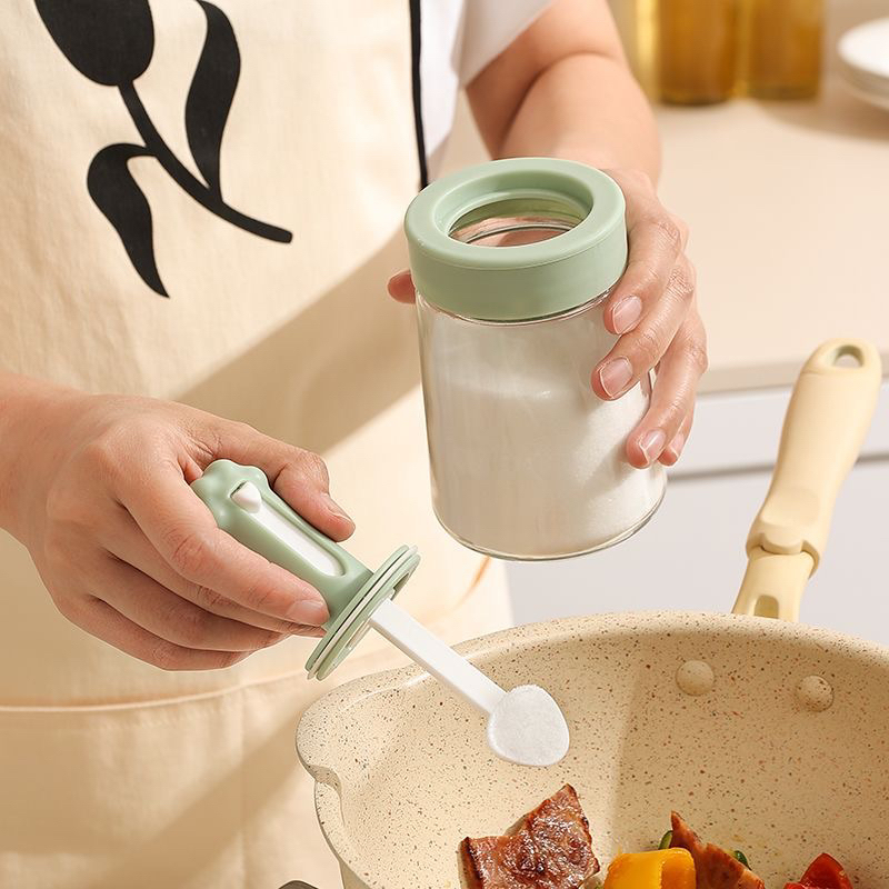 Hũ Tròn Đựng Gia Vị Thuỷ Tinh Tay Mèo Nâng Cấp Thìa Điều Chỉnh Độ Dài, Hộp Đựng Gia Vị Nắp Nhựa Cao Cấp 300ml