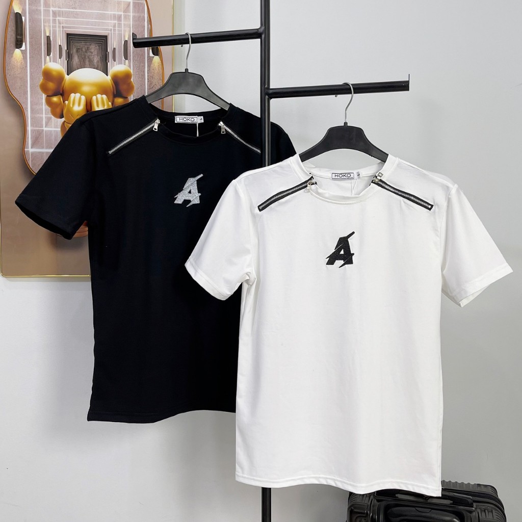 Áo thun nam nữ cổ tròn tay ngắn phối dây cổ in logo LV, TIMOTY,  áo chất cotton thoáng mát thời trang hot trend giá tốt.