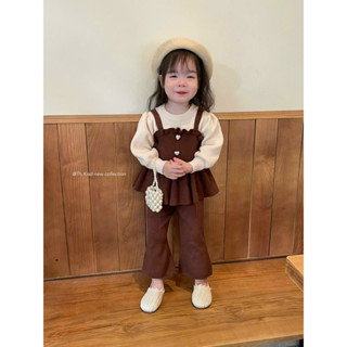 Bộ quần áo len cao cấp QC bé gái 1-5 tuổi 2 màu nâu và hồng chất len đanh mịn giặt máy thoải mái