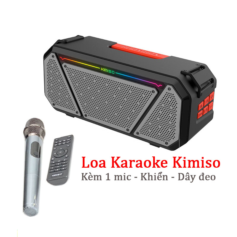 Loa bluetooth karaoke Kimiso K300 kèm 1 micro không dây xách tay công xuất 20W âm thanh trầm ấm bass căng SP01 TECHHIGH