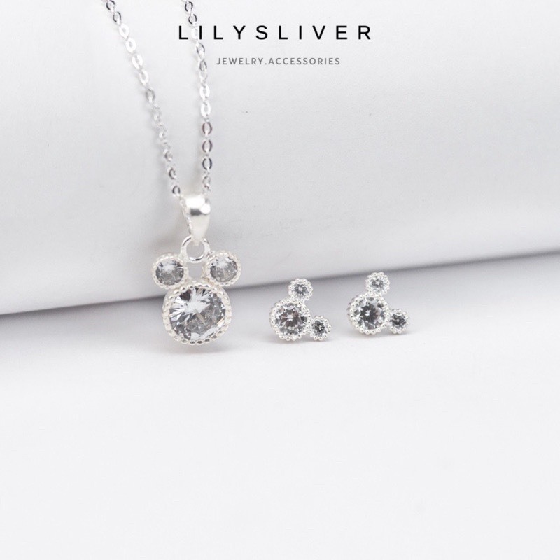 Set dây chuyền và bông tai Mickey Lily chất liệu bạc ta