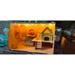 Lồng mika mix gỗ 2 tầng full phụ kiện cho Hamster