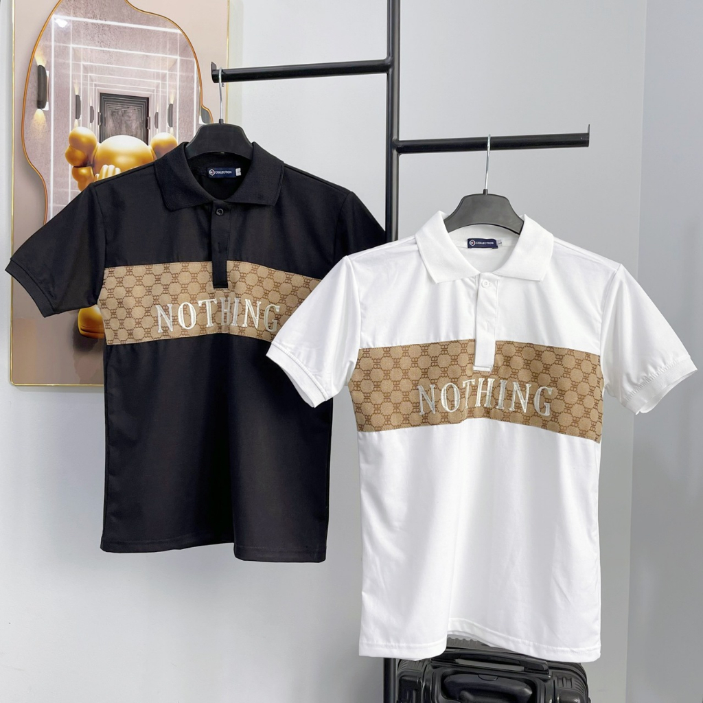 Áo thun polo nam, áo nam có cổ tay ngắn phối vai, thêu ngực họa tiết, chất vải cotton mềm mịn thoáng mát