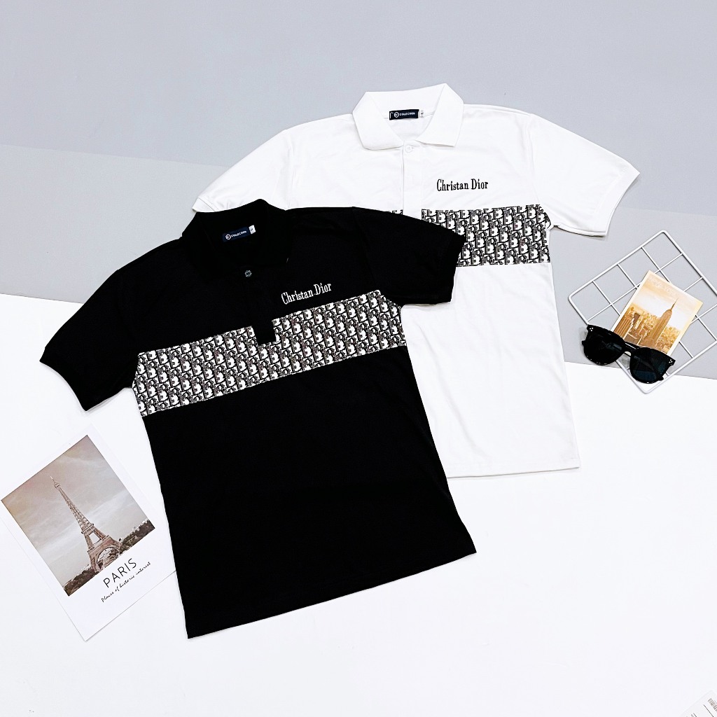 Áo thun polo nam, áo nam có cổ tay ngắn phối vai, thêu ngực họa tiết, chất vải cotton mềm mịn thoáng mát