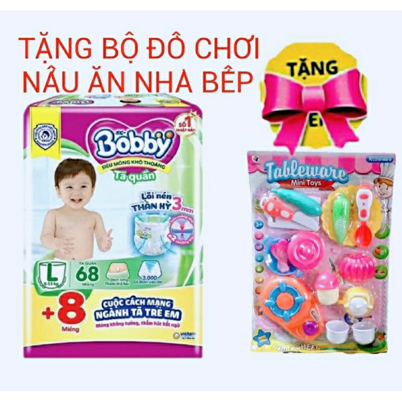 《HCM》 TẶNG 8 MIẾNG + BỘ ĐỒ CHƠI NHÀ BẾP 🌻 Tã quần / tã dán Bobby siêu mỏng : S80+2 / M76+8 / L68+8 / XL62+8 / XXL56+8
