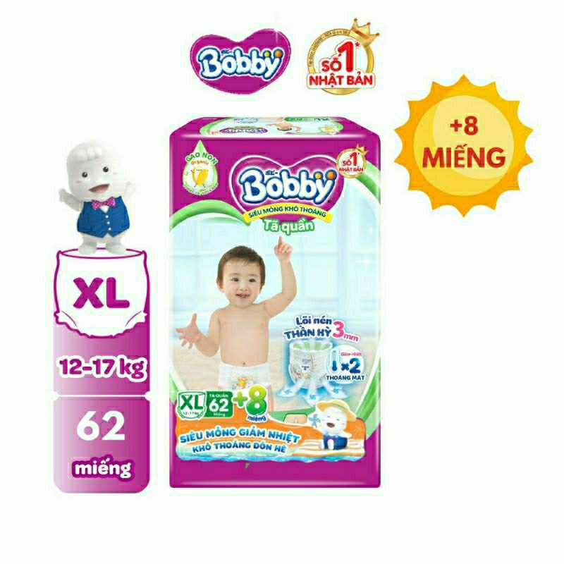 《HCM》TẶNG 8 MIẾNG + XE BỒN 👉Tã quần / Tã dán Bobby siêu mỏng S80+2 / M76+8 / L68+8 / XL 62+8 / XXL56+8