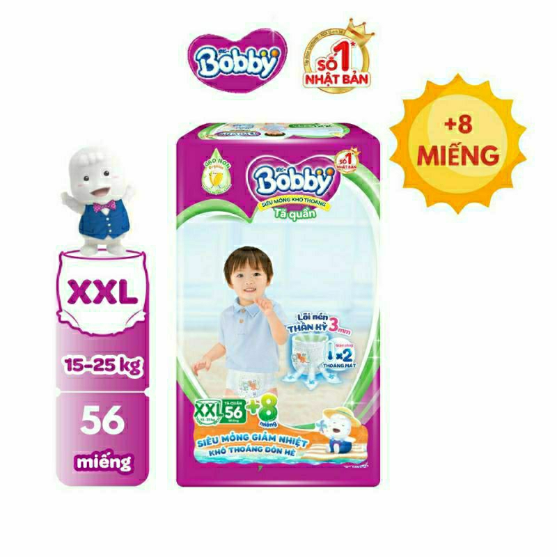《HCM》TẶNG 8 MIẾNG + XE BỒN 👉Tã quần / Tã dán Bobby siêu mỏng S80+2 / M76+8 / L68+8 / XL 62+8 / XXL56+8