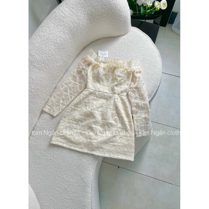 Váy tay dài thiết kế trễ vai hoa to dáng chữ A xinh xỉu tiểu thư
