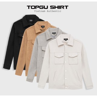 Áo khoác Da Lộn nam TOPGU cao cấp dày đẹp 3 lớp cúc bấm kim loại