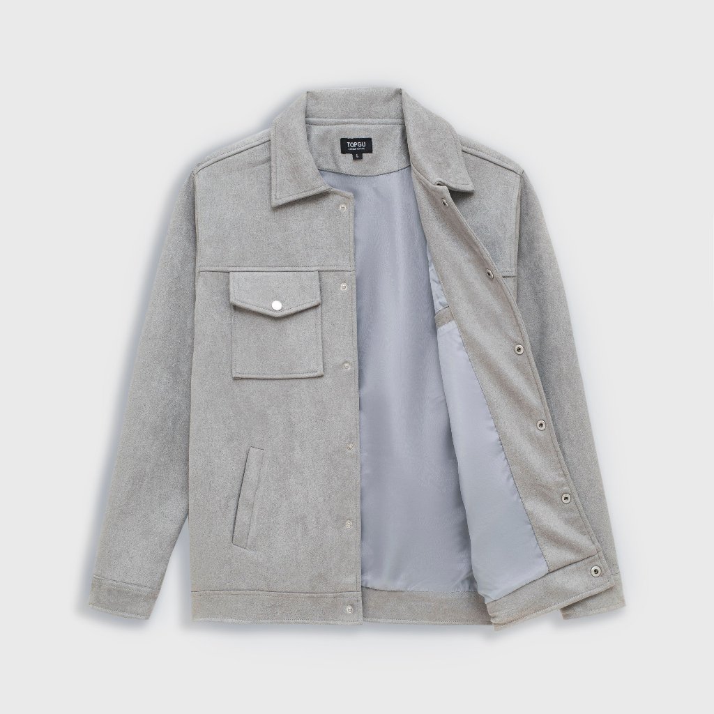 Áo khoác Da Lộn nam TOPGU cao cấp dày đẹp 3 lớp cúc bấm kim loại