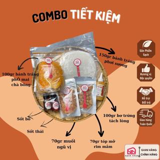 COMBO TIẾT KIỆM Bánh tráng phơi sương, muối ngũ vị, bơ NgonNgon, tóp mỡ rim mắm, sốt thái, sốt bò,bánh tráng phô mai ĐỒ