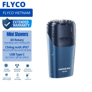 Máy Cạo Râu Nam 2 Lưỡi Kép Chống Nước IPX67 Sạc Nhanh 1 giờ USB Type C Poree PS183  - Chính Hãng Flyco