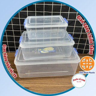 Bộ 3 hộp nhựa chữ nhật đựng thực phẩm Việt Nhật (MS:6695), Hộp bảo quản thức ăn tiện lợi, an toàn