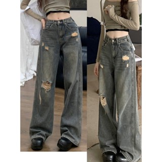 Quần Jean Lưng Cao Ống Suông Phối Rách Phong Cách Retro Jun Store 9301 P4K15