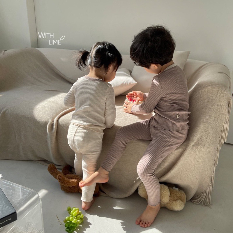 Bộ thu đông bé trai, bé gái, set bộ quần áo dài tay chất tăm lạnh 4 cúc cho bé