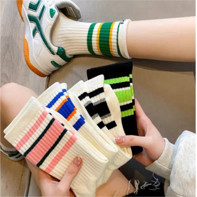 Set 5 Đôi Tất nam nữ kẻ sọc cổ cao thể thao thời trang cao cấp tcc6