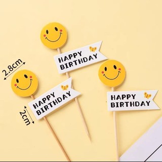 4 que cắm mặt cười HPBD trang trí bánh kem sinh nhật