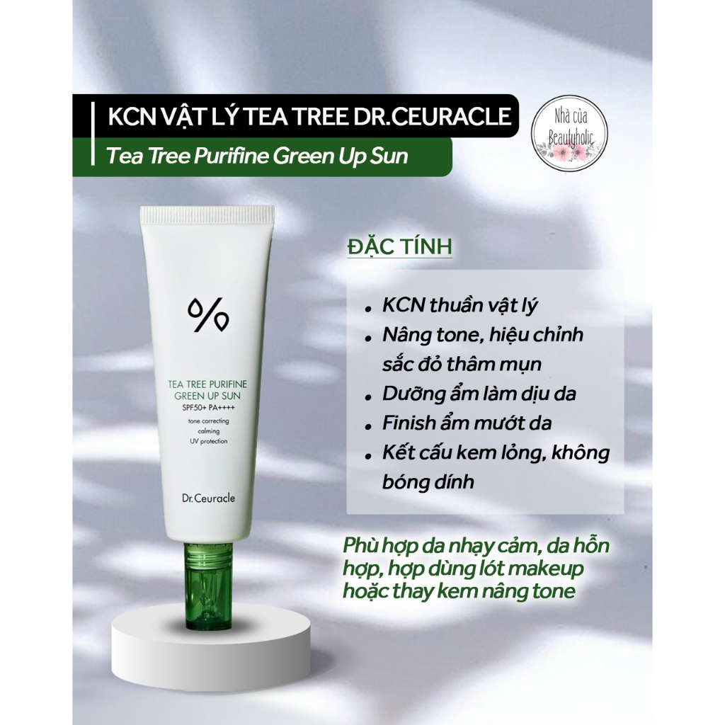 Kem chống nắng vật lý giảm đỏ da DR.CEURACLE TEA TEE PURIFINE GREEN UP SUN