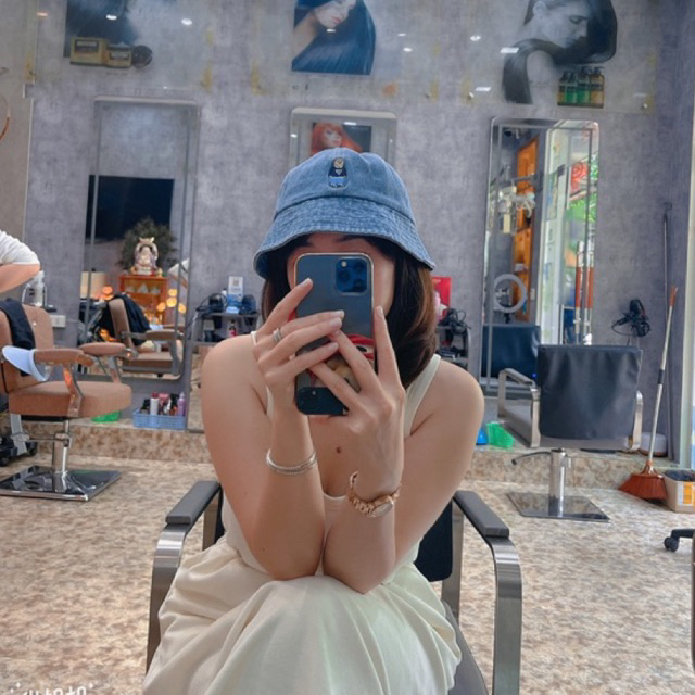 Mũ Bucket Jeans Wash Meowist Cao Cấp, Mũ Nón Bucket Logo Gấu Form Unisex