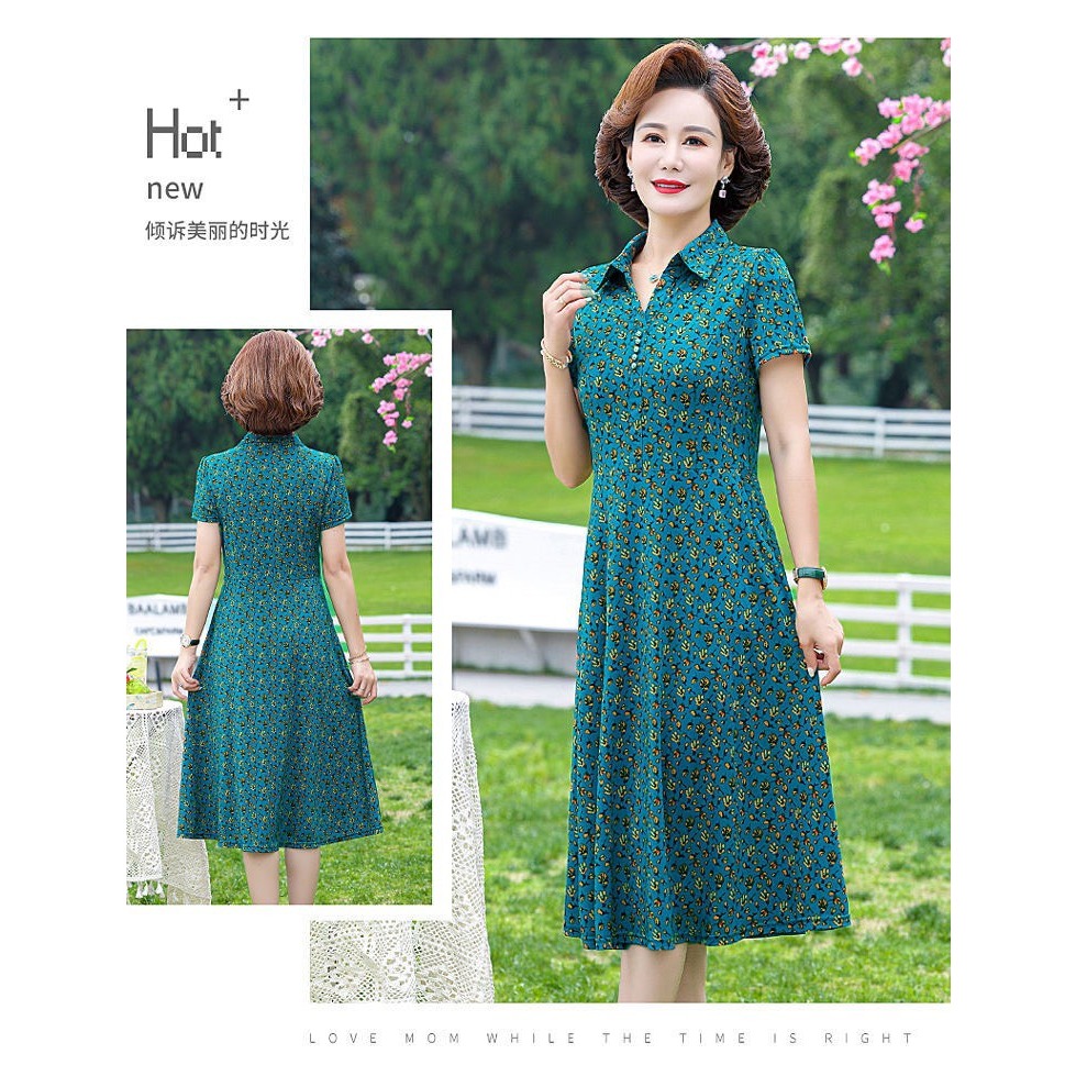 Đầm sơ mi thun co giãn trung niên váy trung niên váy tặng mẹ váy cho người lớn