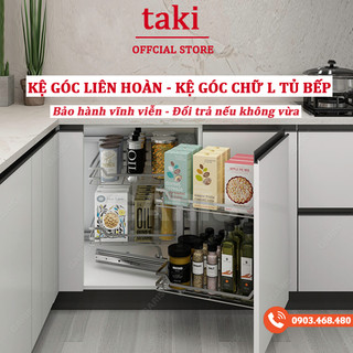 {Nhập Khẩu} Kệ Góc Tủ Bếp Chữ L, Kệ Góc Liên Hoàn - INOX Không Gỉ 304 - Ray Giảm Chấn - Bảo Hành Vĩnh Viễn - Có Thợ Lắp
