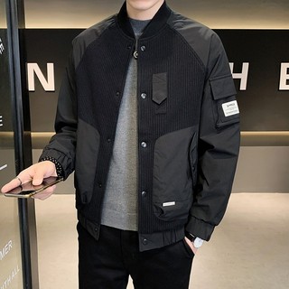 Áo khoác cổ bomber nam túi hộp 2023 Ecollect 2 lớp, chất liệu vải Len gân pha gió thời trang trẻ trung