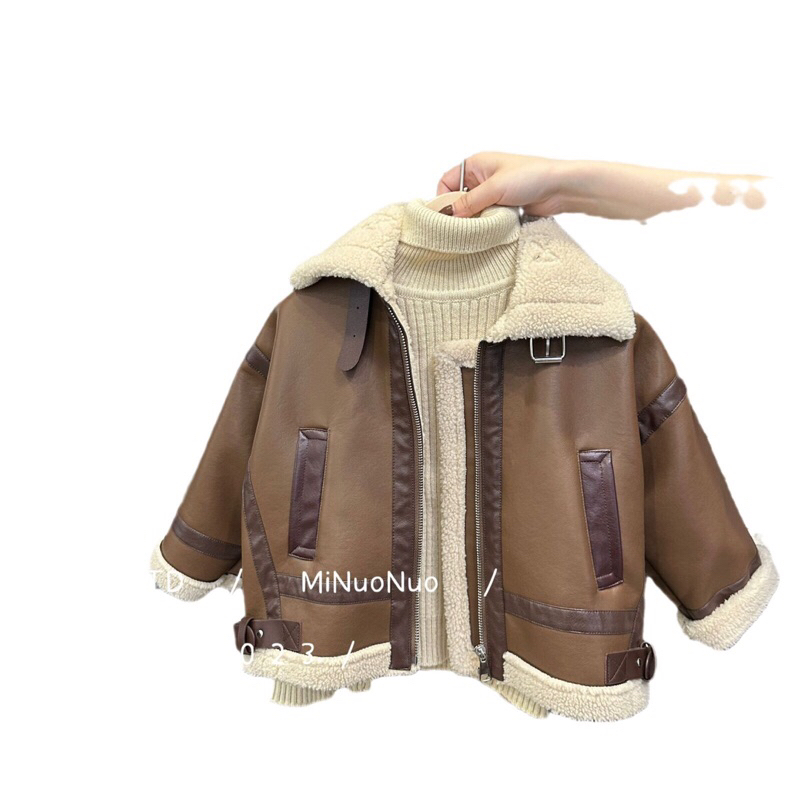 Áo khoác da lót lông cho bé