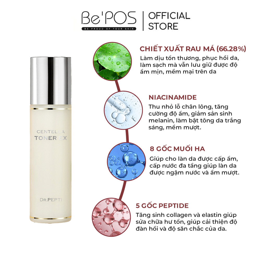 Nước Hoa Hồng Dưỡng Da Dr.Pepti Centella Toner EX Cấp Ẩm, Phục Hồi Da, Giúp Làn Da Căng Bóng Sáng Khỏe 180ml