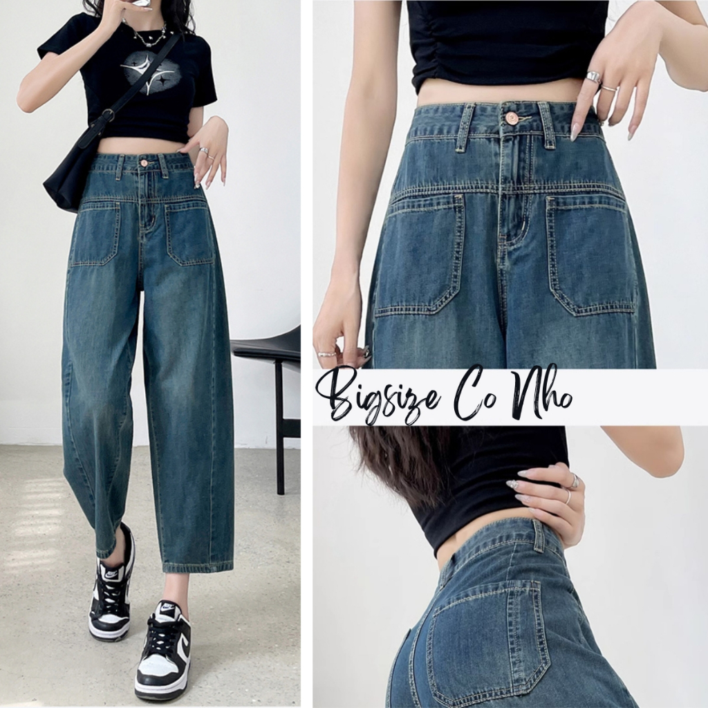 Quần jean ống rộng dáng dài bigsize nữ dáng baggy màu xanh navy dễ phối đồ lưng cao dành cho nàng mũm mĩm - J8