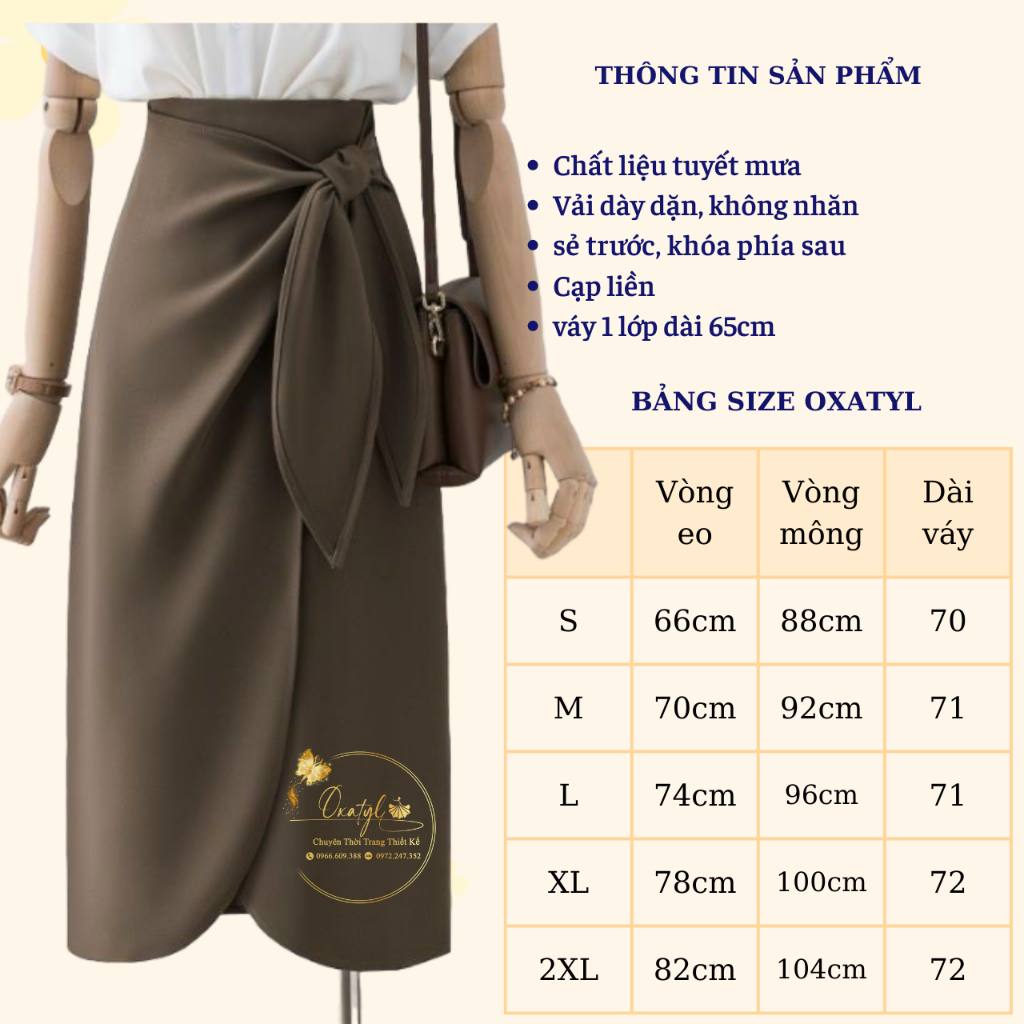 Chân Váy Công Sở Chữ A kiểu Thắt Nơ Oxatyl M13