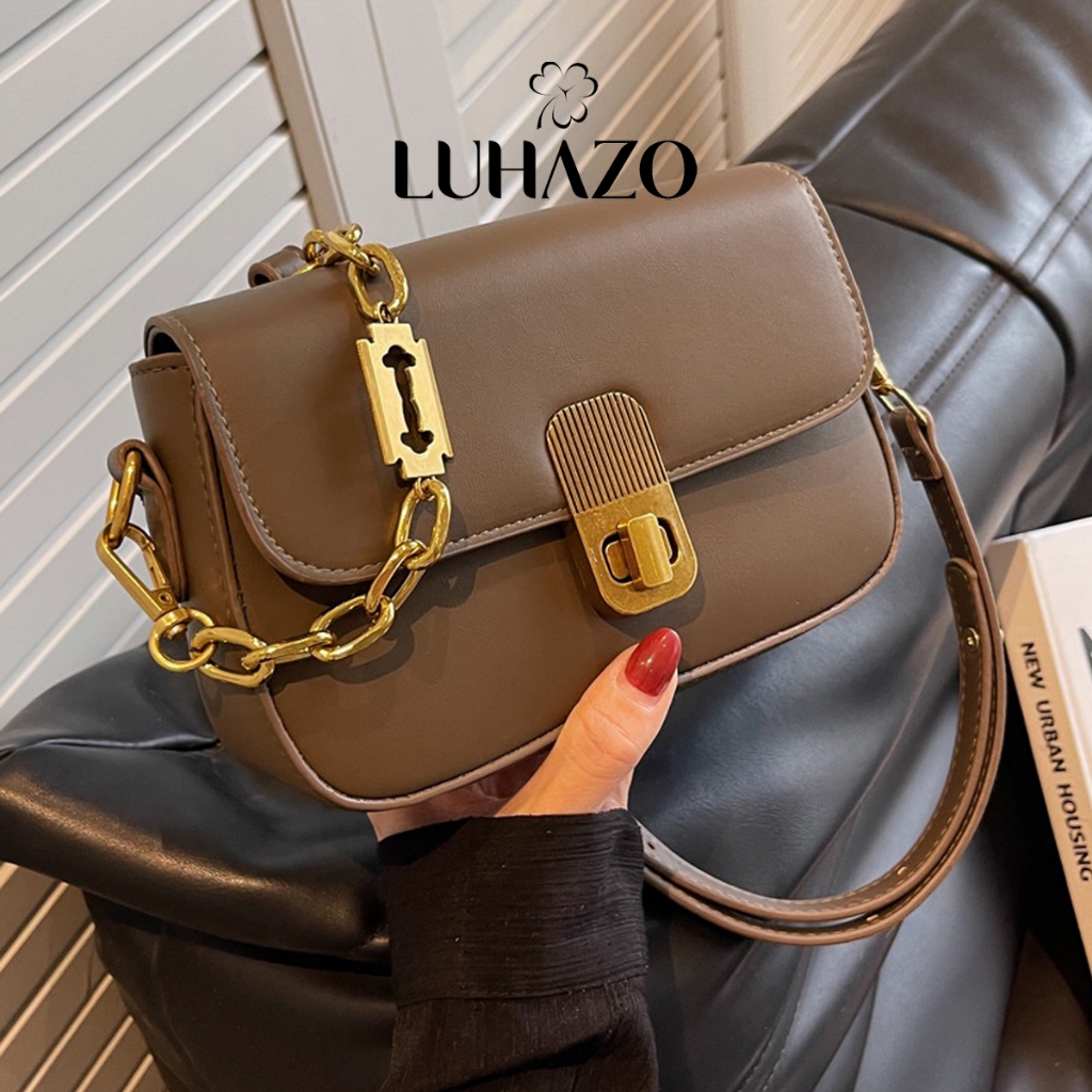 Túi xách nữ LUHAZO đeo chéo thời trang kẹp nách xích vàng nổi bật da PU trơn Quảng Châu phong cách Hàn Quốc 0798 D-12