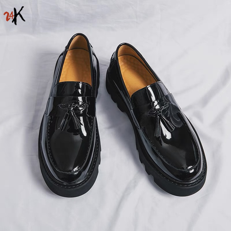 GIÀY LƯỜI NAM DA BÓNG, GIÀY LƯỜI NAM ĐAI CHUÔNG TĂNG CAO 6CM