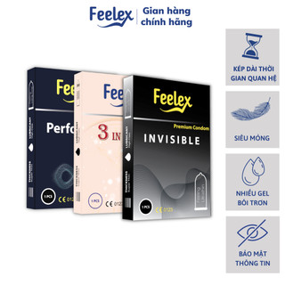 Bao cao su cao cấp Feelex siêu mỏng, gân gai, nhiều gel bôi trơn, kéo dài thời gian quan hệ - hộp 1bcs
