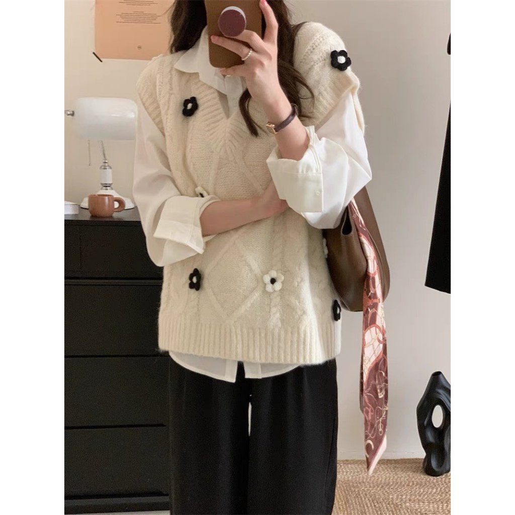 Áo gile nữ quảng châu cổ V, áo len kiểu hàn form vừa ulzzang Hari GenZ AogilehoaGL13 P0K38