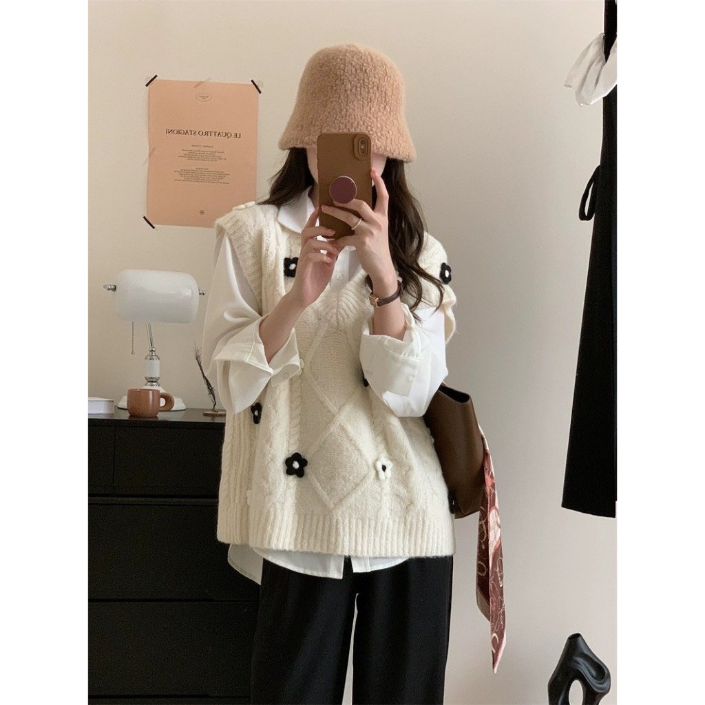 Áo gile nữ quảng châu cổ V, áo len kiểu hàn form vừa ulzzang Hari GenZ AogilehoaGL13 P0K38