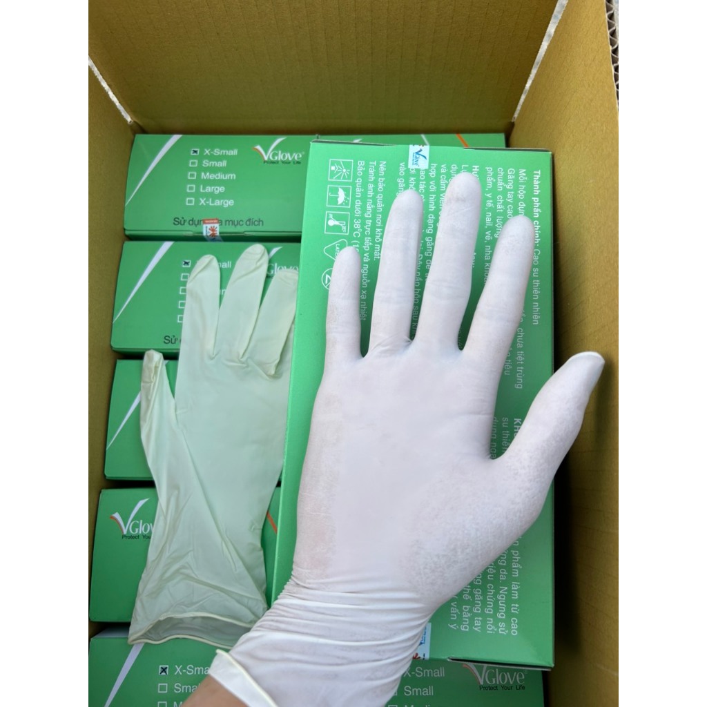 Găng Tay Vglove Latex Không Bột Màu Trắng - Thương Hiệu Vglove