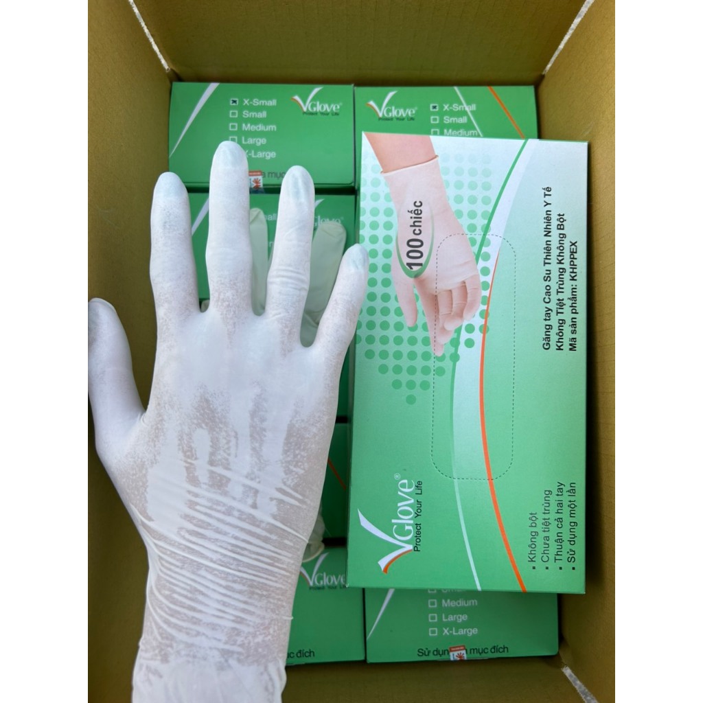 Găng Tay Vglove Latex Không Bột Màu Trắng - Thương Hiệu Vglove