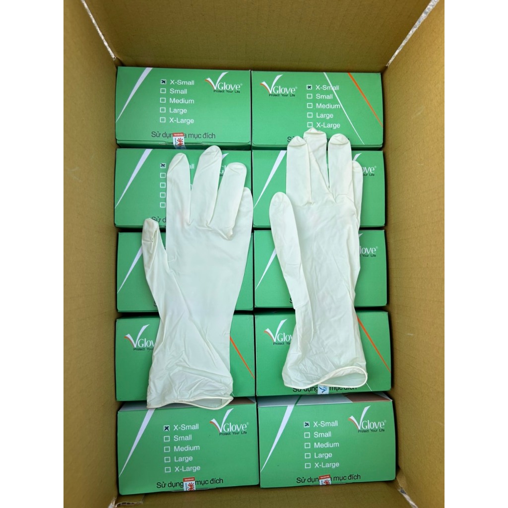 Găng Tay Vglove Latex Không Bột Màu Trắng - Thương Hiệu Vglove