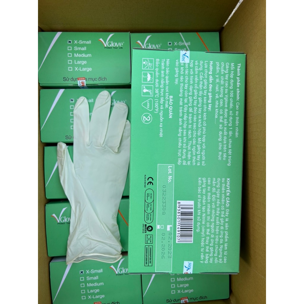 Găng Tay Vglove Latex Không Bột Màu Trắng - Thương Hiệu Vglove
